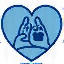 Icon of a human hand and a dog paw inside a heart shape.
