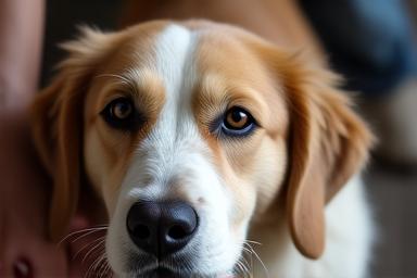 A trainer calmly working with a nervous dog.